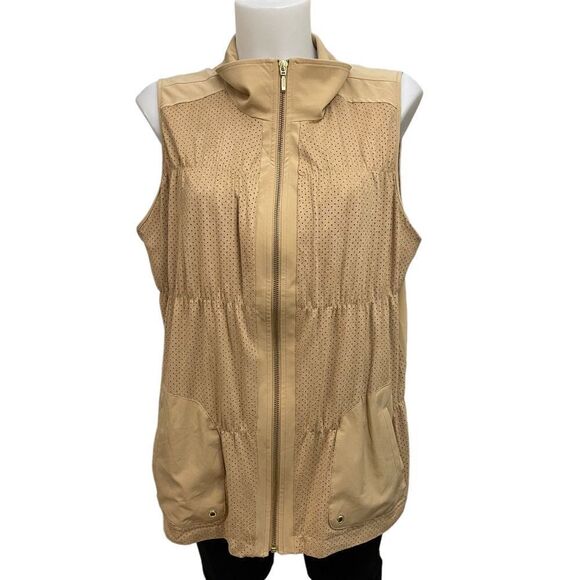 Zenergy by Chico’s Faux Suede Vest Perforated‎ Full Zip Camel Brown sz 2 (large) - Picture 1 of 11